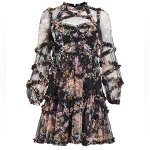 Needle & Thread Floral Ruffle Diamon Dress Mini